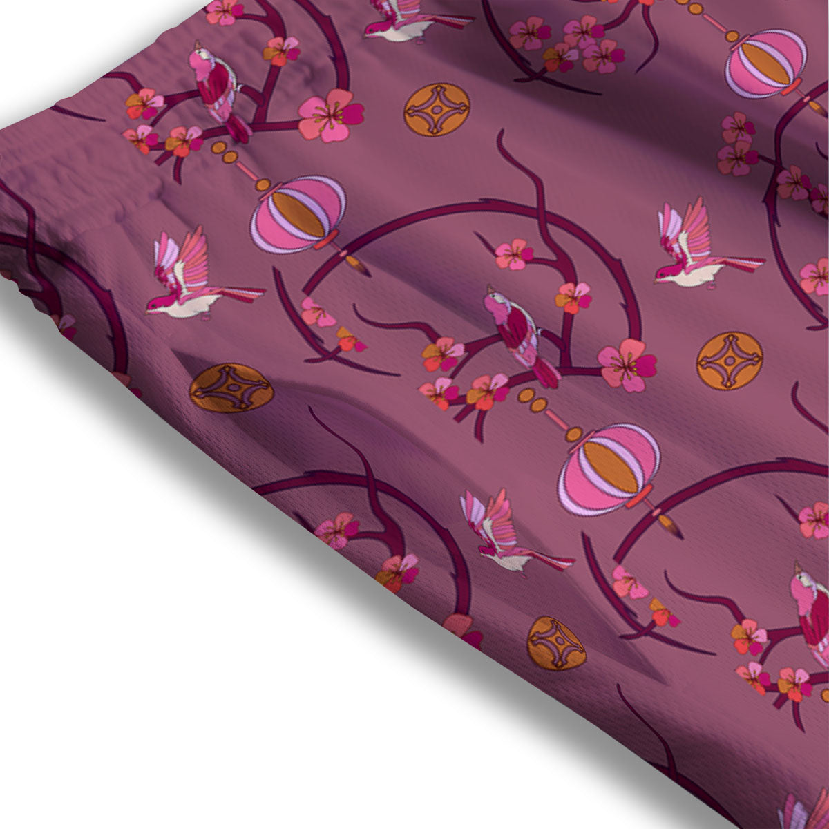Japanese Lantern Pink Print Pattern Mesh Shorts