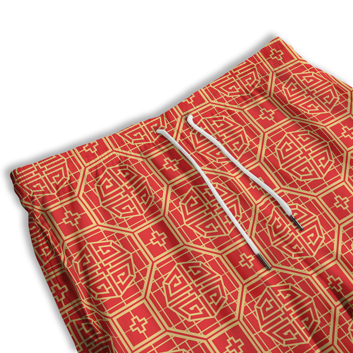 Japanese Red Geometric Print Pattern Men's Athletic Shorts
