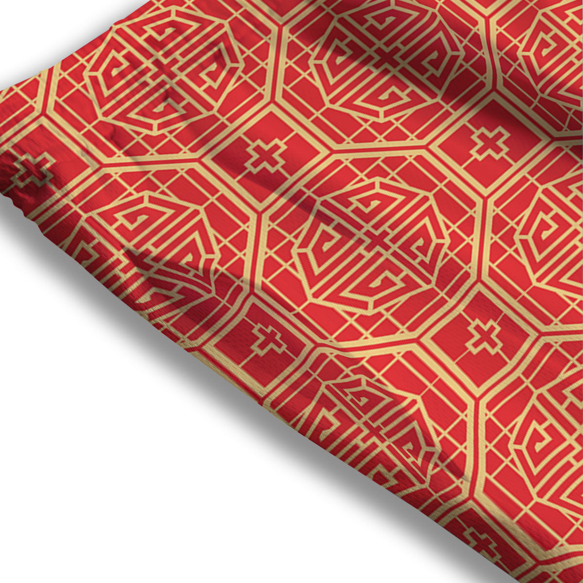 Japanese Red Geometric Print Pattern Mesh Shorts