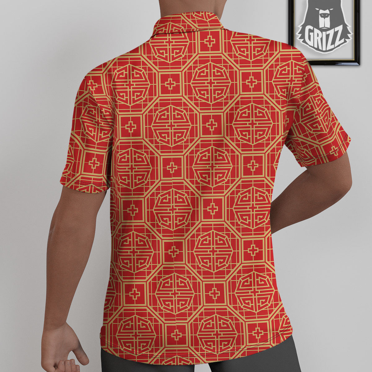 Japanese Red Geometric Print Pattern Untucked Shirts-grizzshop