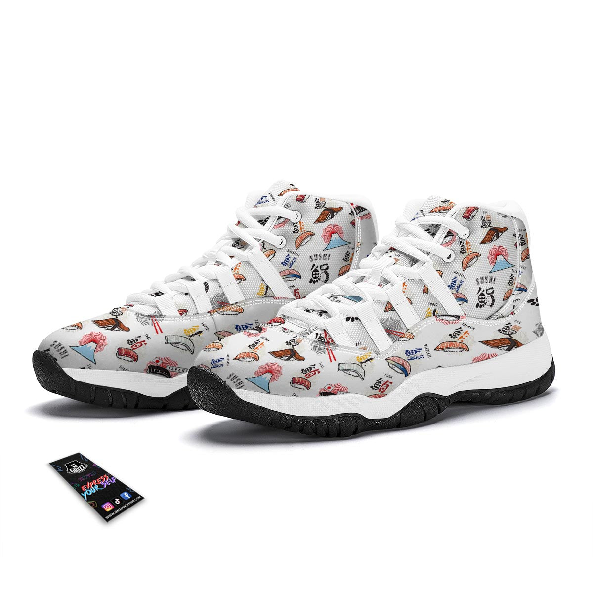 Japanese Sushi Kawaii Pattern Print White Bball Shoes-grizzshop