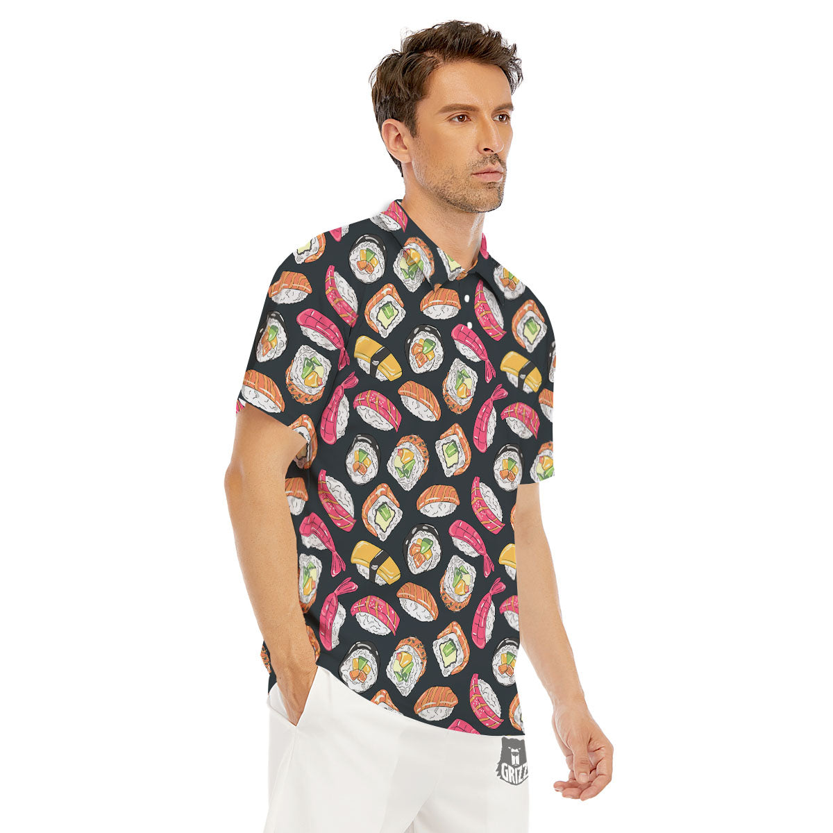 Japanese Sushi Print Pattern Men's Golf Shirts-grizzshop