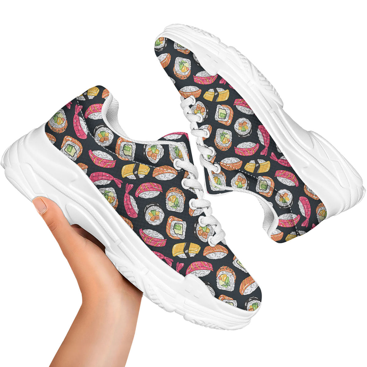 Japanese Sushi Print Pattern White Chunky Shoes-grizzshop