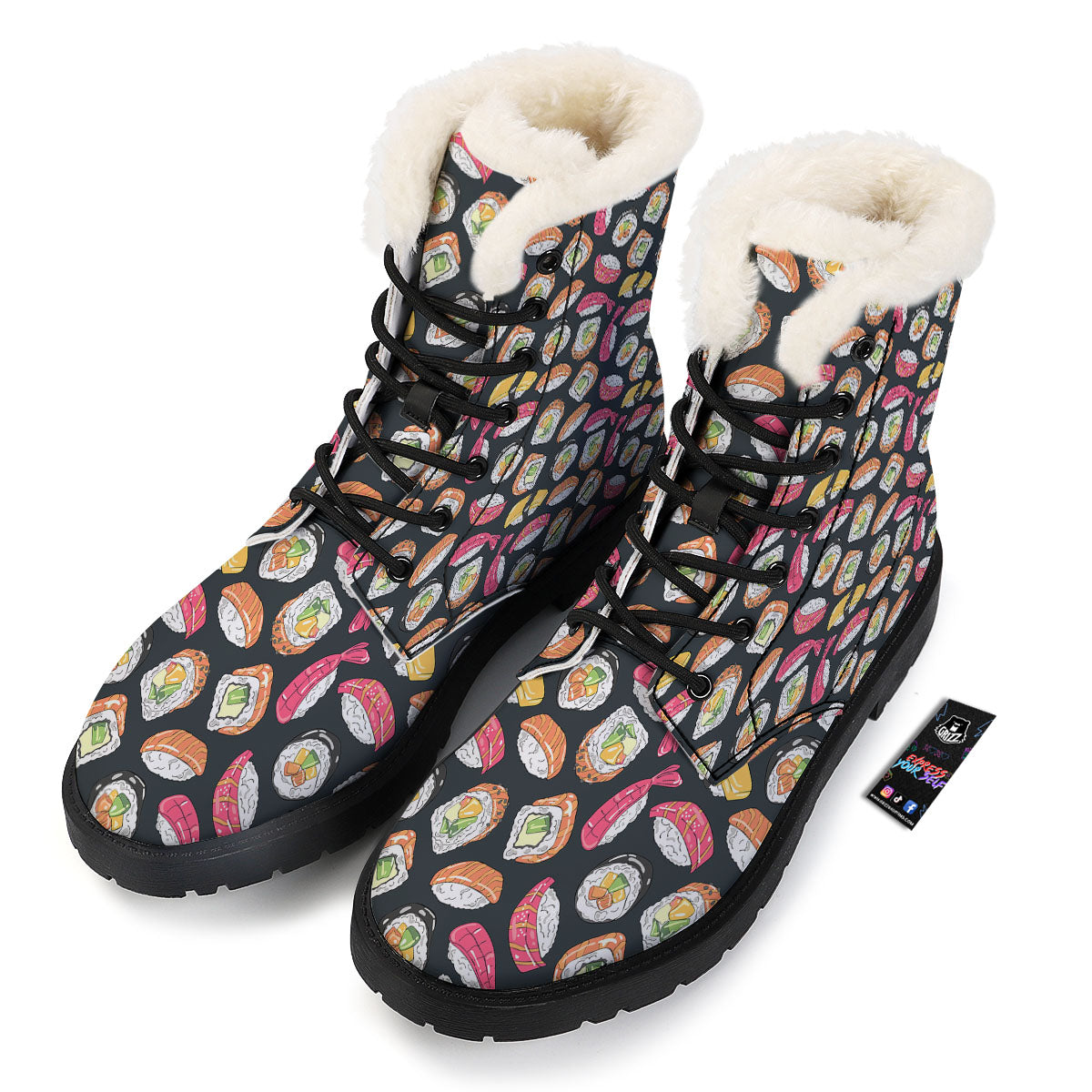 Japanese Sushi Print Pattern Winter Boots-grizzshop