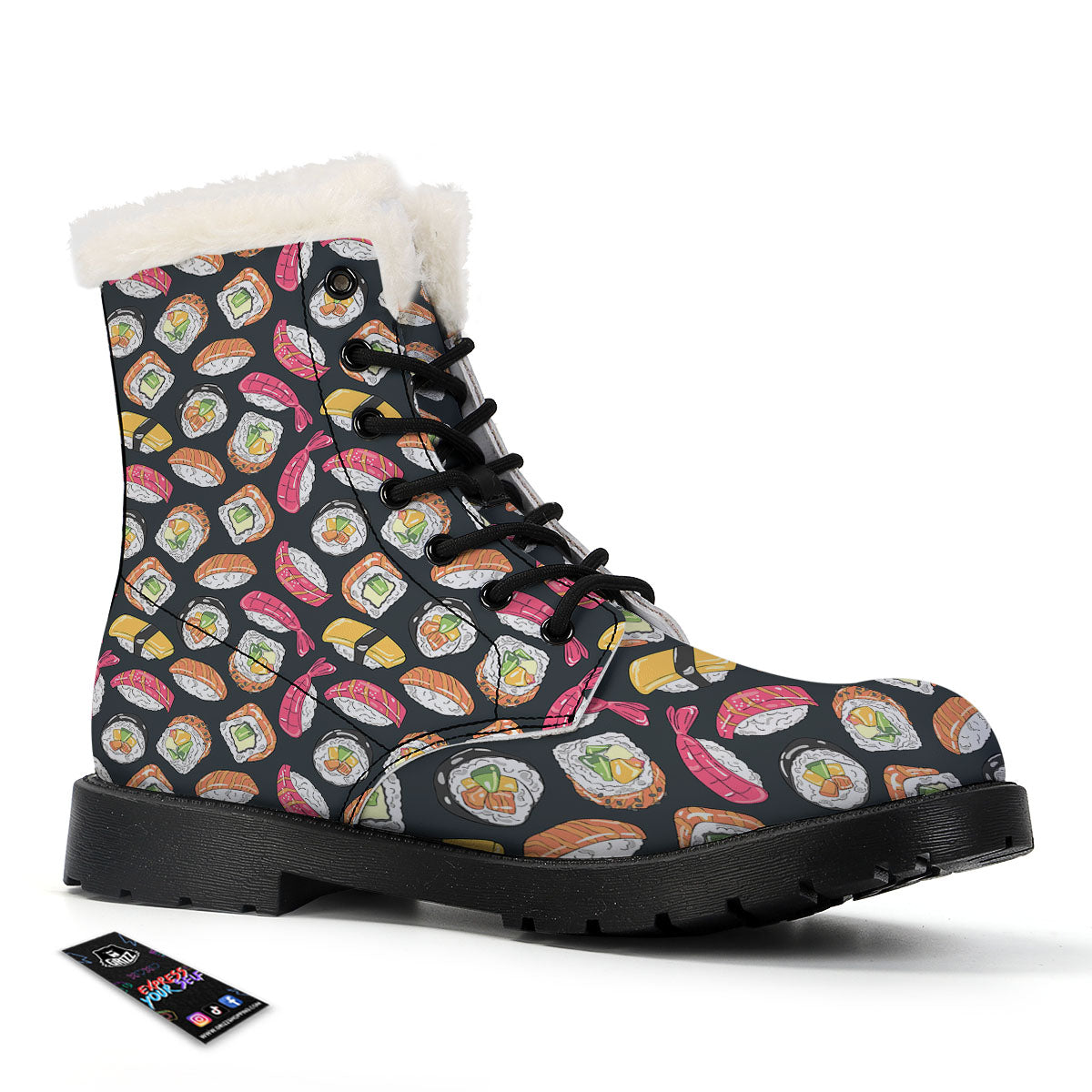 Japanese Sushi Print Pattern Winter Boots-grizzshop