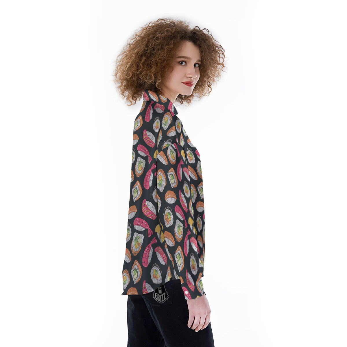 Japanese Sushi Print Pattern Women's Long Sleeve Shirts-grizzshop