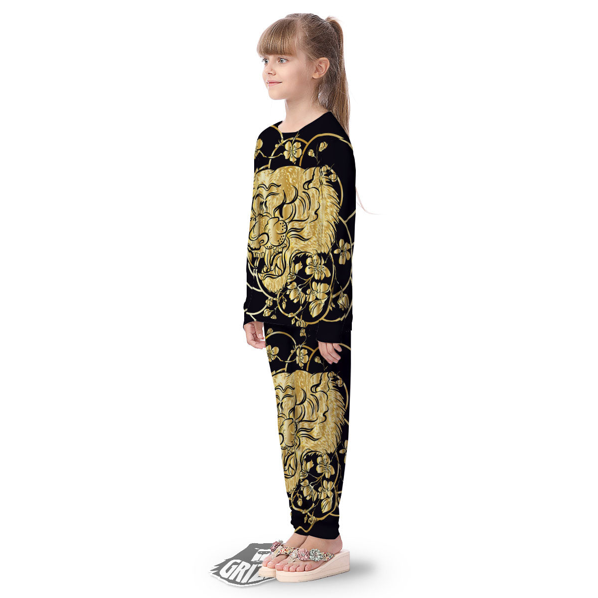 Japanese Tiger Gold And Black Print Kid's Pajamas-grizzshop