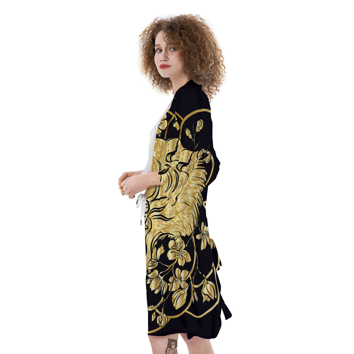 Japanese Tiger Gold And Black Print Kimono-grizzshop