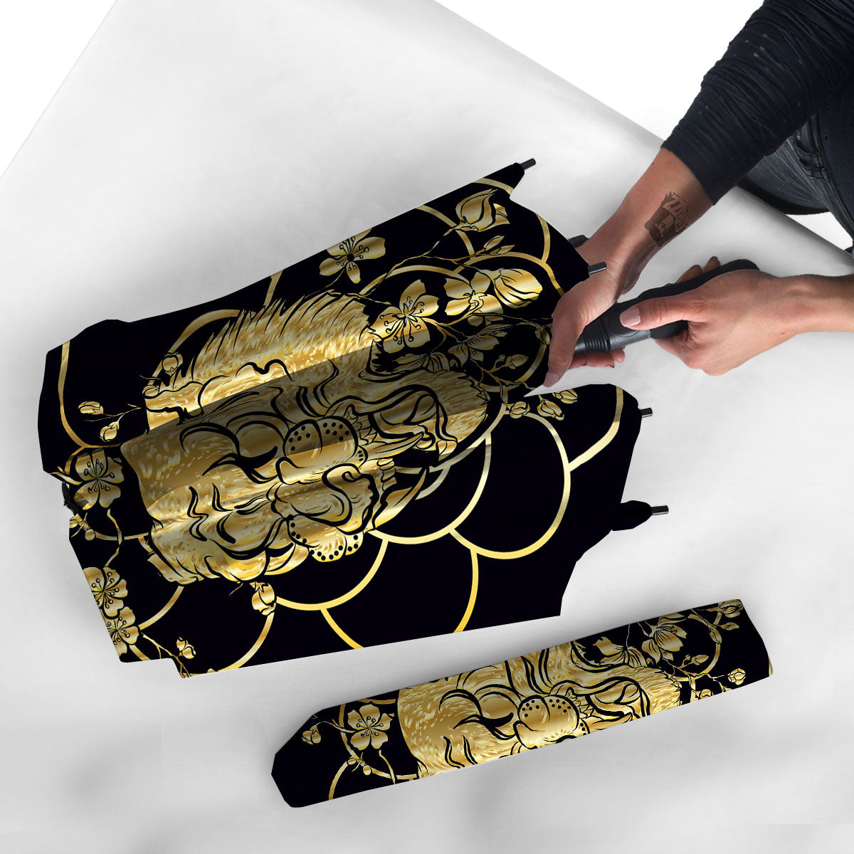 Japanese Tiger Gold And Black Print Umbrella-grizzshop