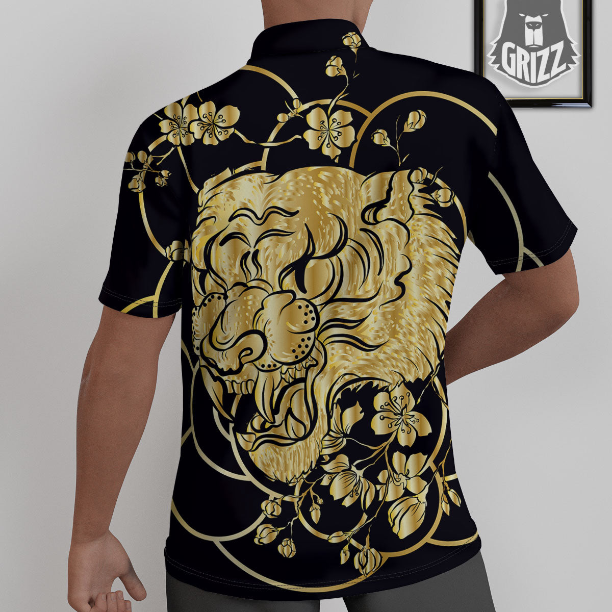 Japanese Tiger Gold And Black Print Untucked Shirts-grizzshop