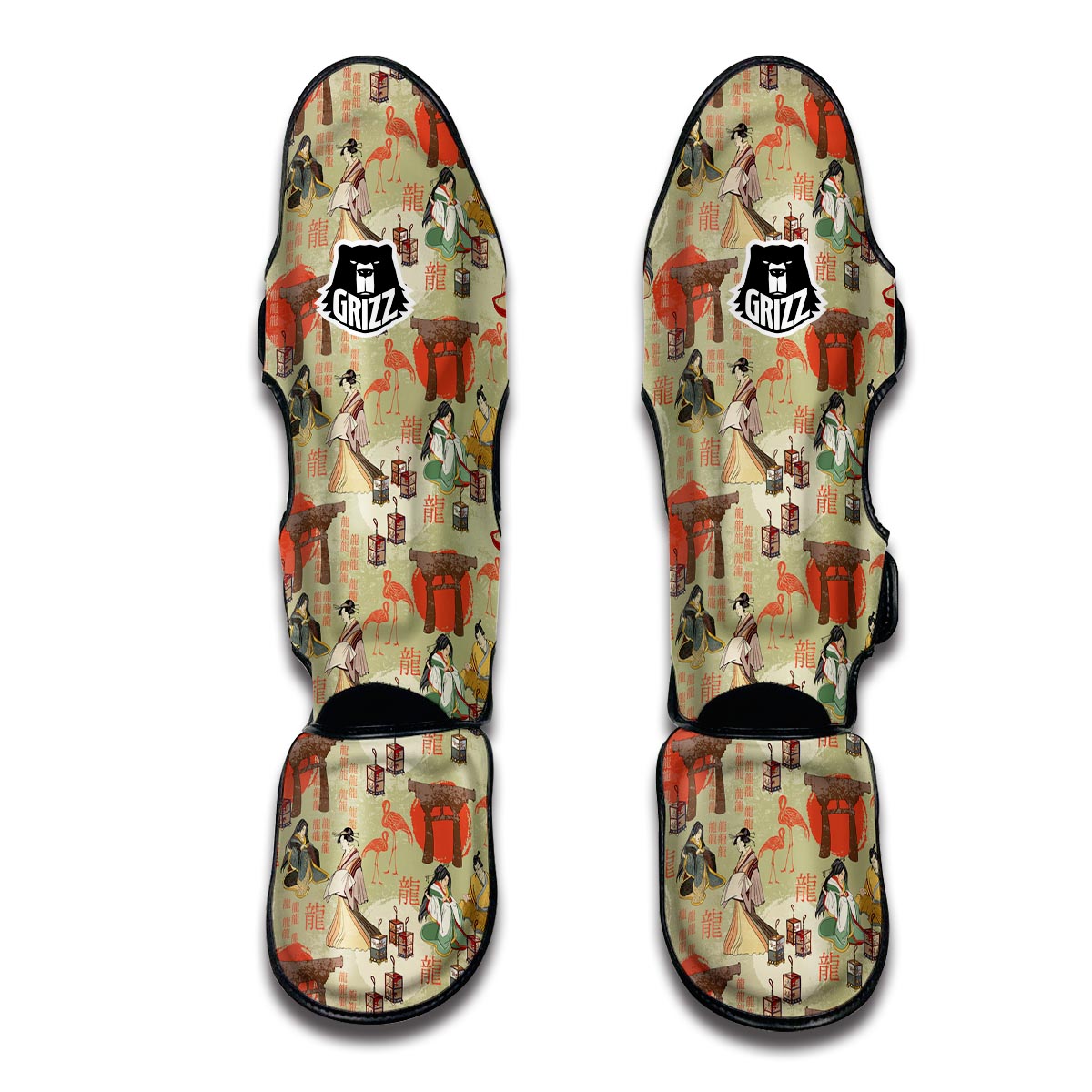 Green White And Red Argyle Print Pattern Muay Thai Shin Guards