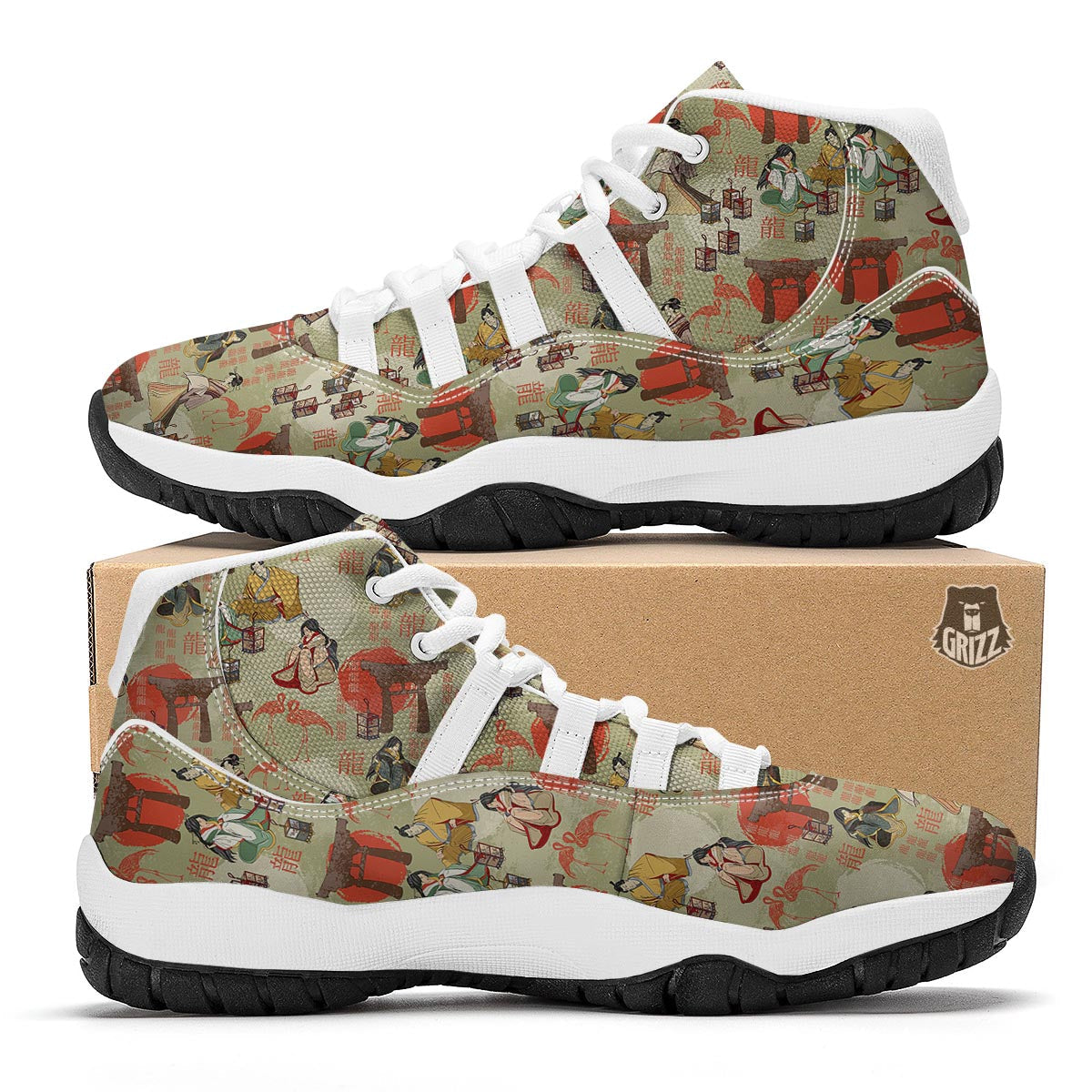 Japanese Tokyo Print Pattern White Bball Shoes-grizzshop