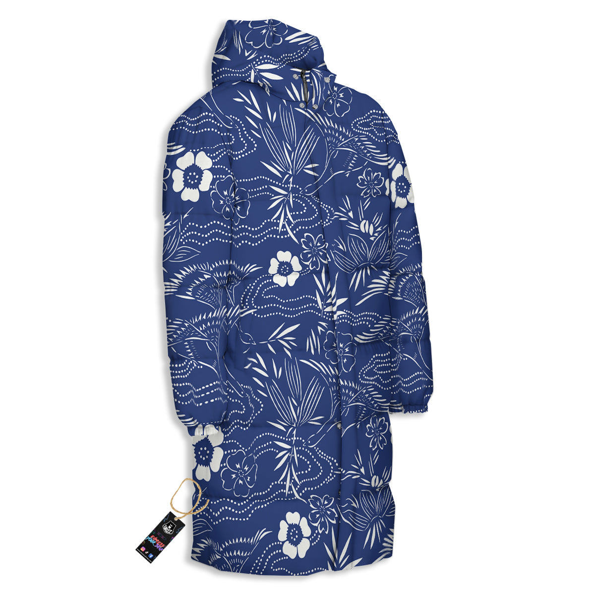 Japanese Vintage Print Pattern Long Down Jacket-grizzshop