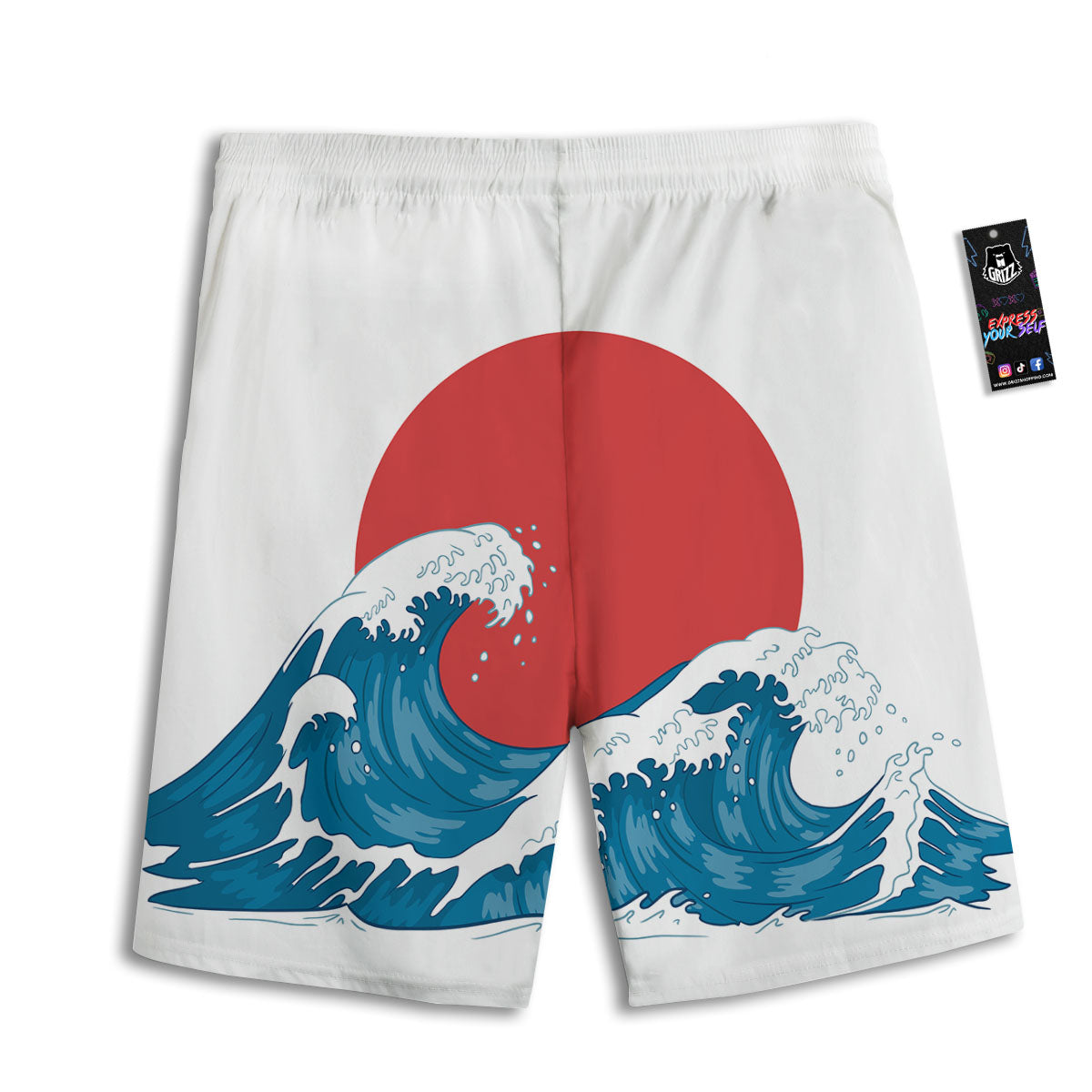 Japanese Wave And Vitage Sea Print Men's Athletic Shorts