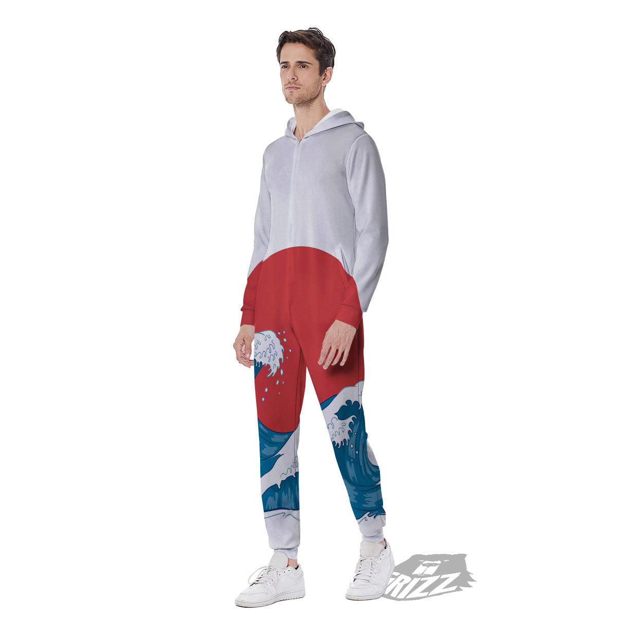 Japanese Wave And Vitage Sea Print Men's Jumpsuit-grizzshop