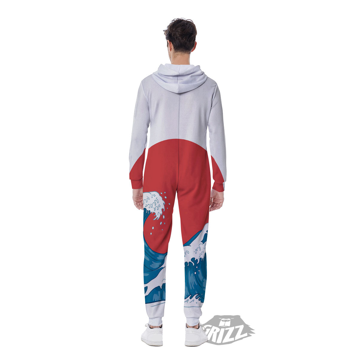 Japanese Wave And Vitage Sea Print Men's Jumpsuit-grizzshop