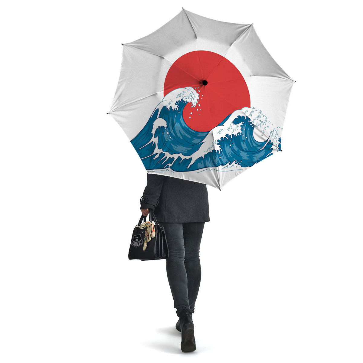 Japanese Wave And Vitage Sea Print Umbrella-grizzshop