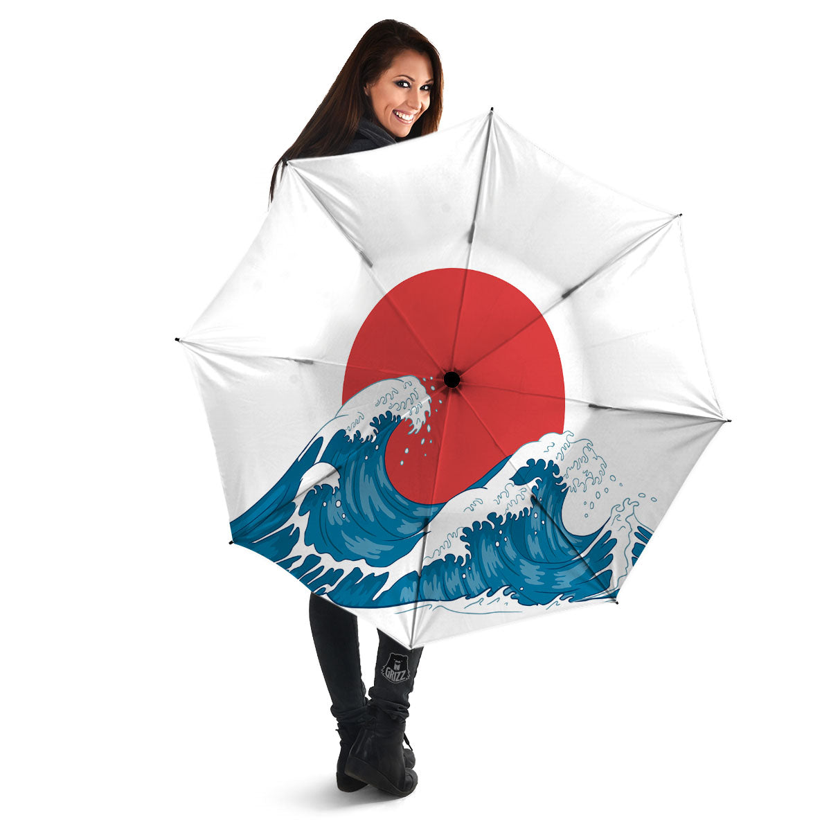 Japanese Wave And Vitage Sea Print Umbrella-grizzshop