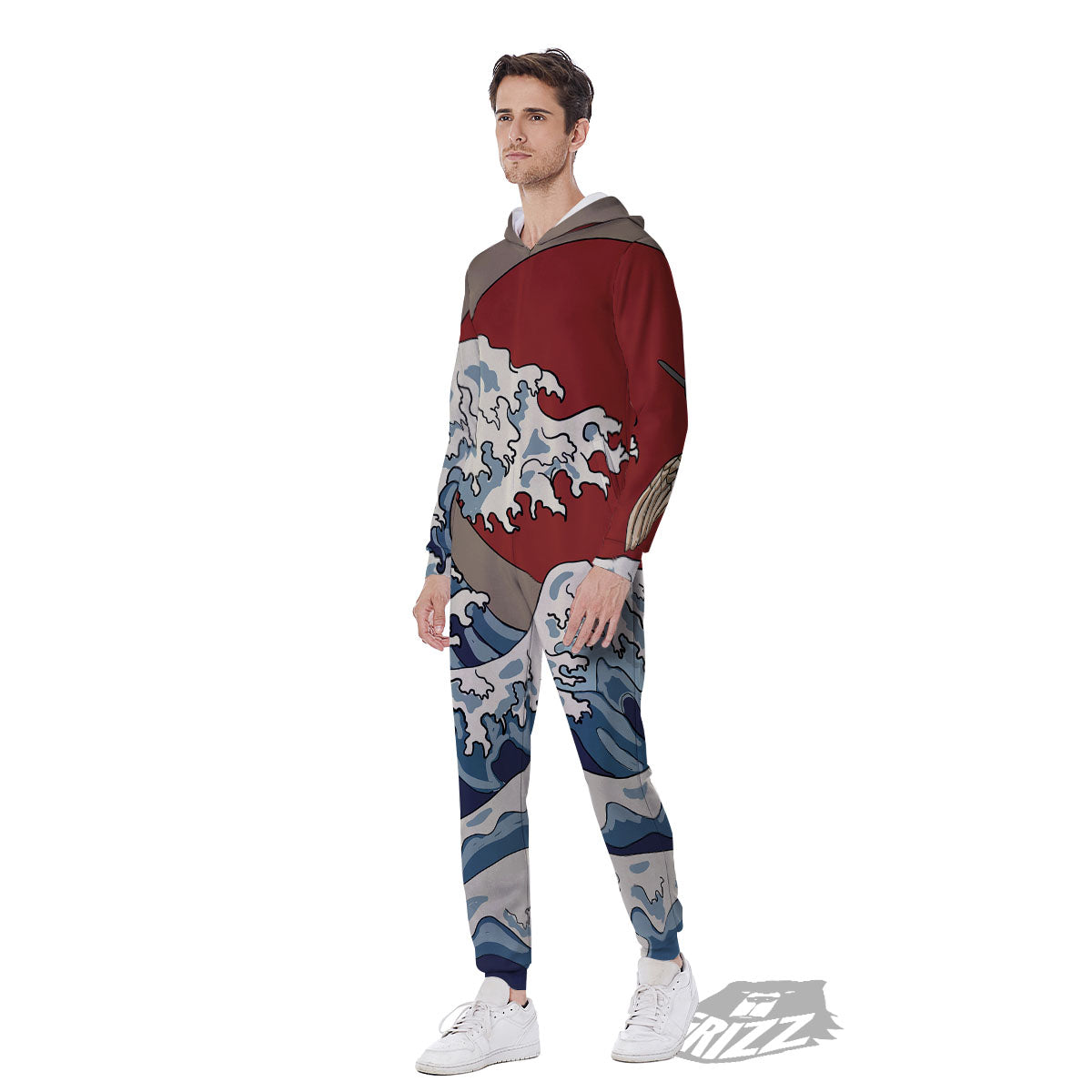 Japanese Wave Red Sun Print Men's Jumpsuit-grizzshop