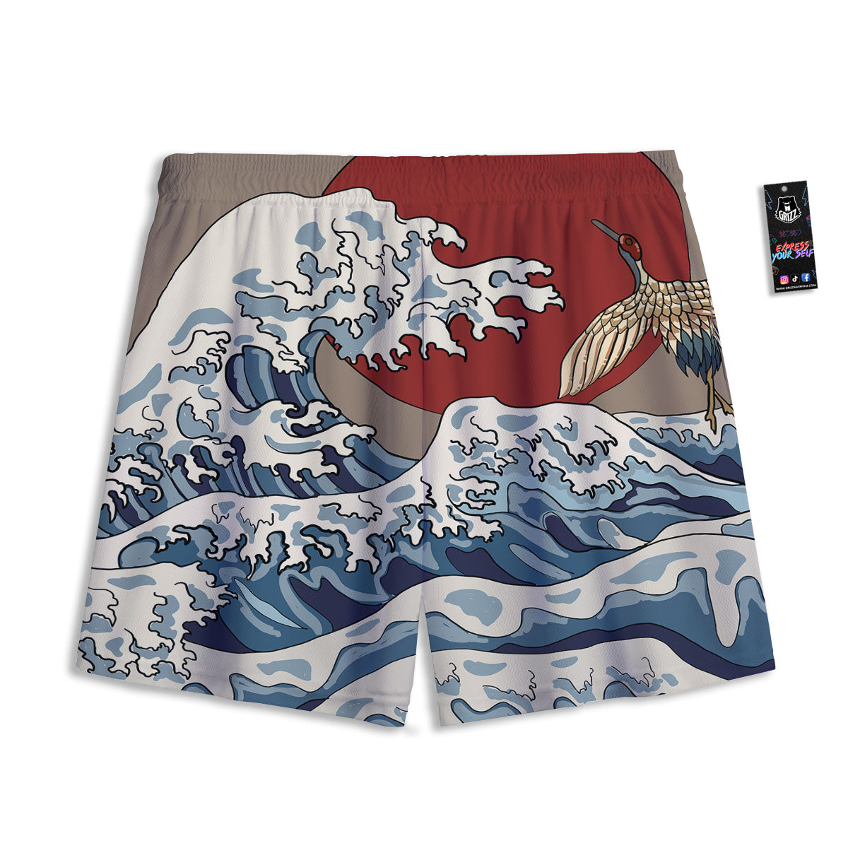Japanese Wave Red Sun Print Mesh Shorts