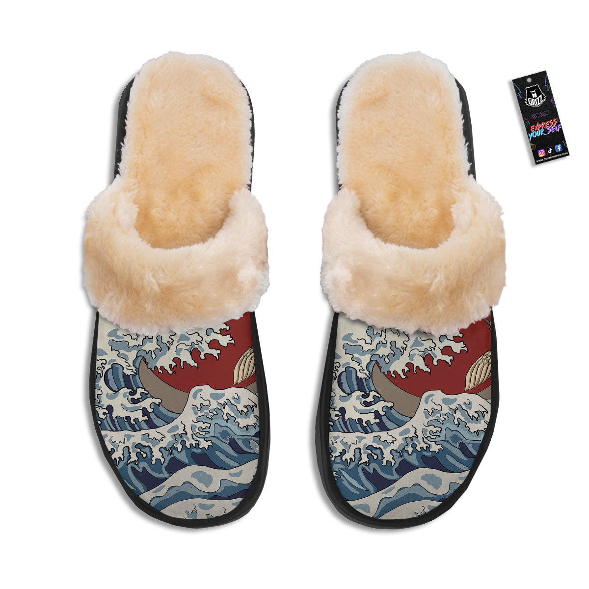 Japanese Wave Red Sun Print Slippers-grizzshop