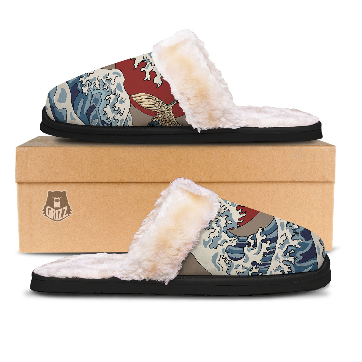 Japanese Wave Red Sun Print Slippers-grizzshop
