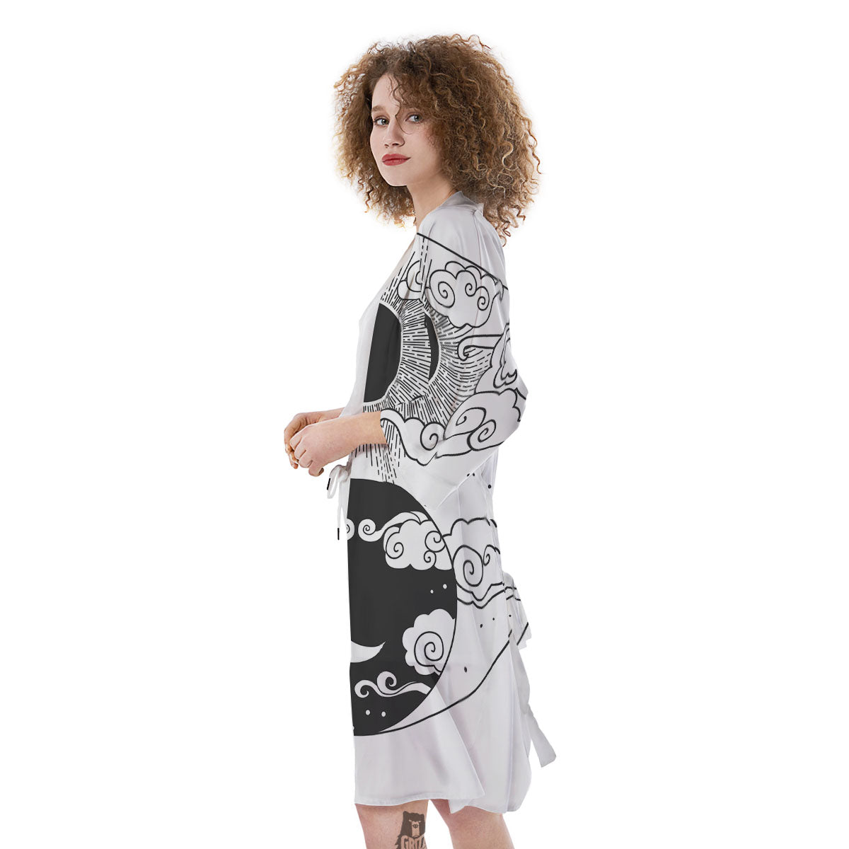 Japanese Yin Yang White And Black Print Kimono-grizzshop