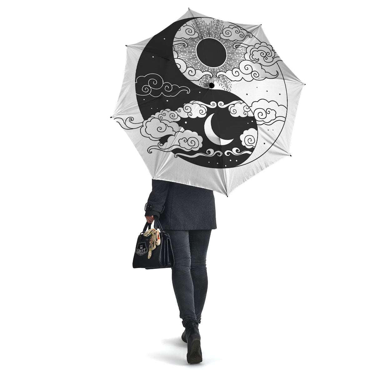 Japanese Yin Yang White And Black Print Umbrella-grizzshop