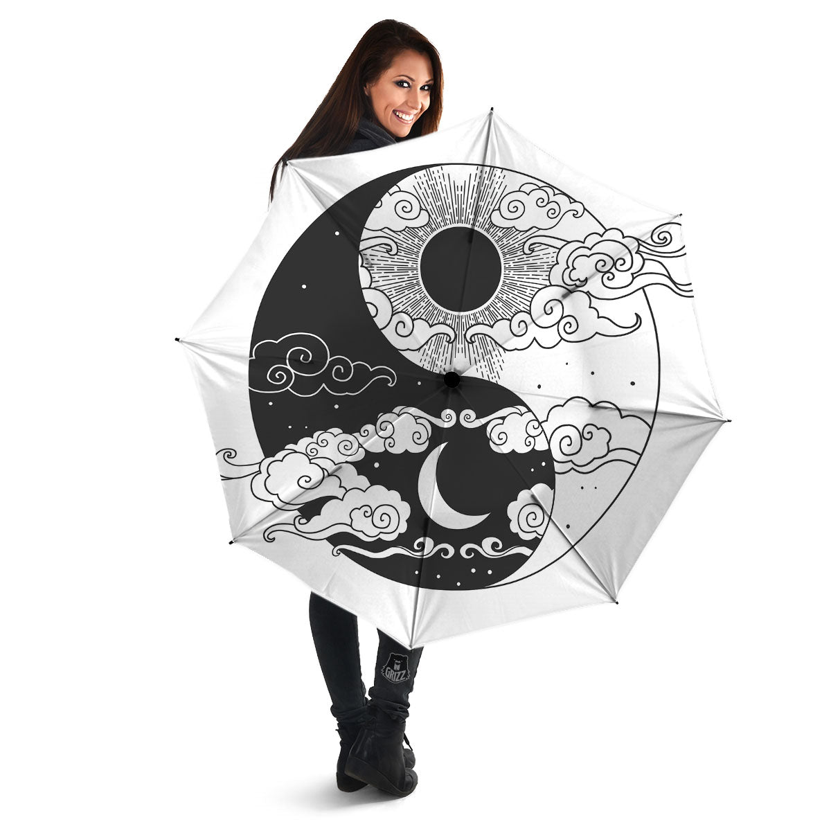 Japanese Yin Yang White And Black Print Umbrella-grizzshop