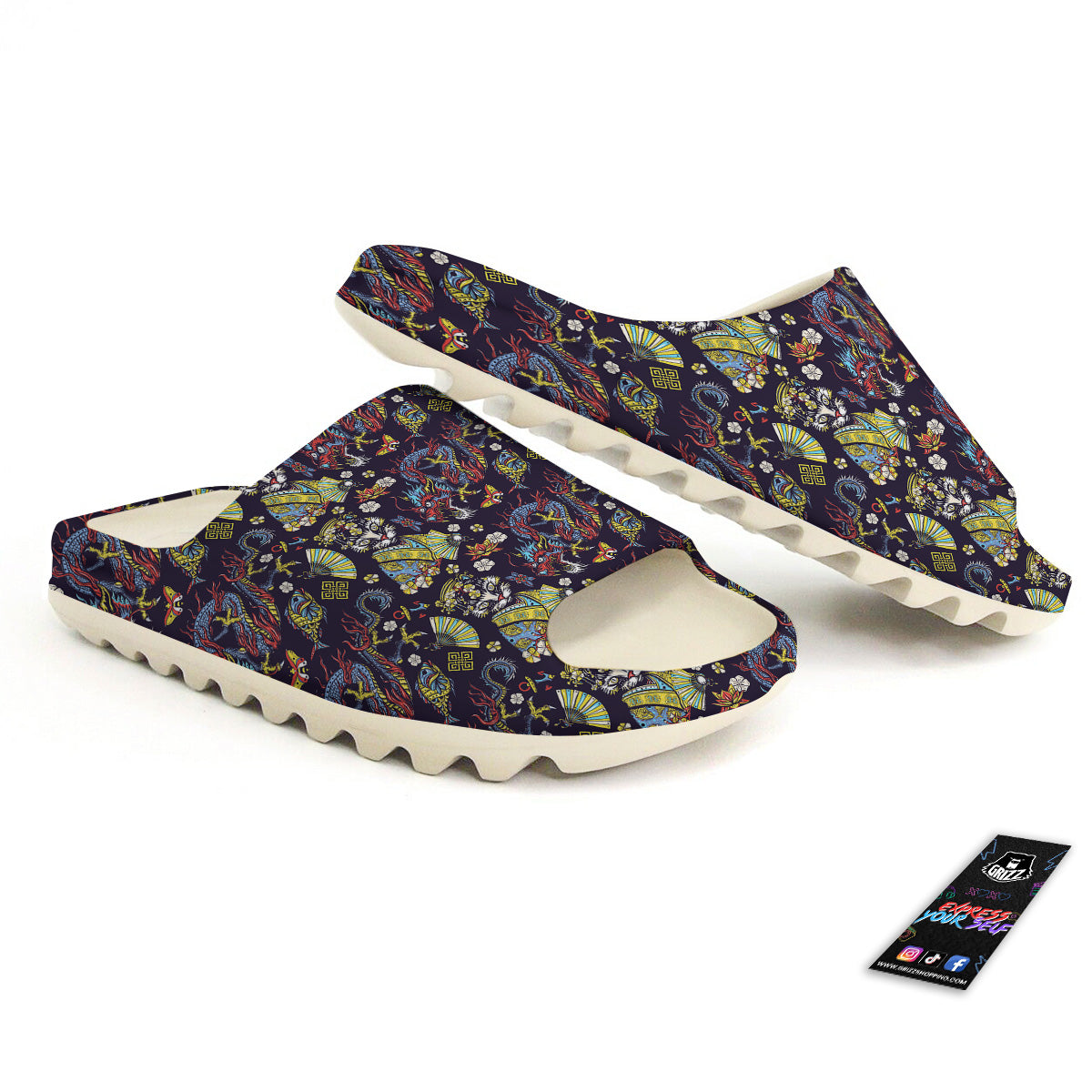 Japanese Dragons And Cat Tattoo Print Pattern Sandals-grizzshop