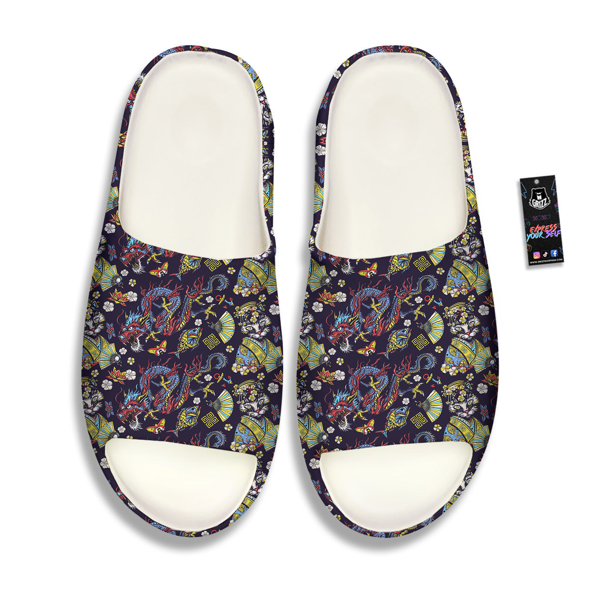 Japanese Dragons And Cat Tattoo Print Pattern Sandals-grizzshop