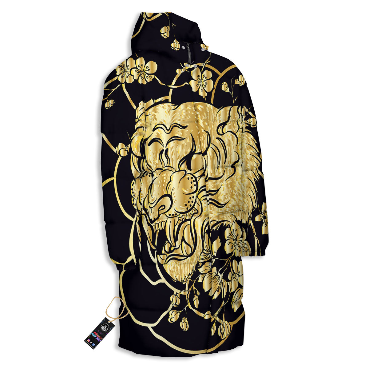 Japanese Tiger Gold And Black Print Long Down Jacket