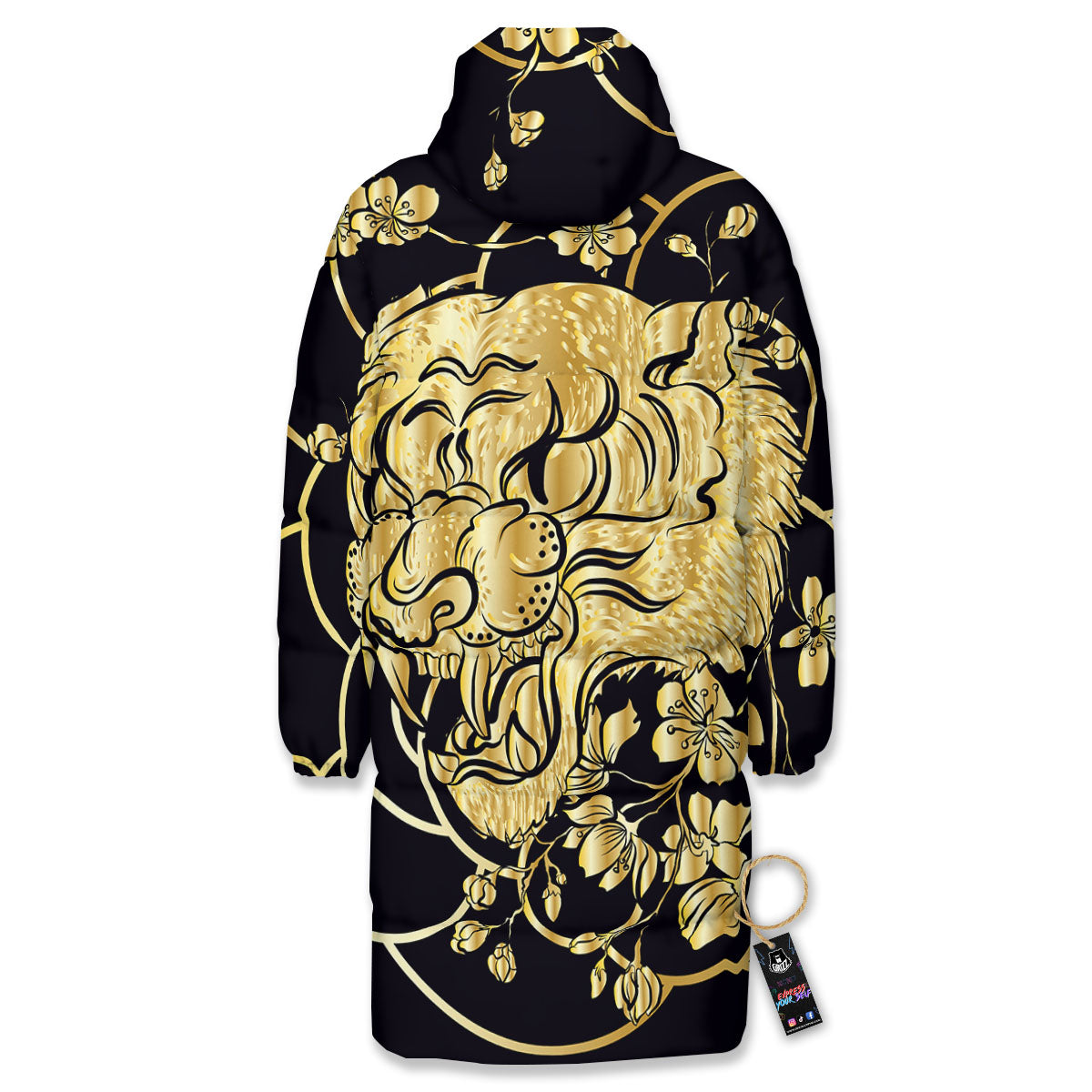 Japanese Tiger Gold And Black Print Long Down Jacket