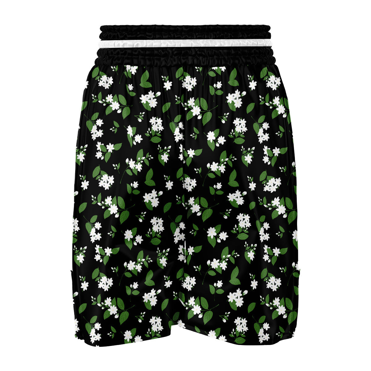 Jasmine And Leaf Green Black Print Pattern Boxing Shorts-grizzshop