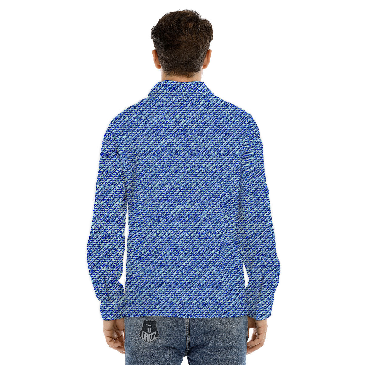 Jeans Blue Denim Print Pattern Men's Dress Shirts-grizzshop