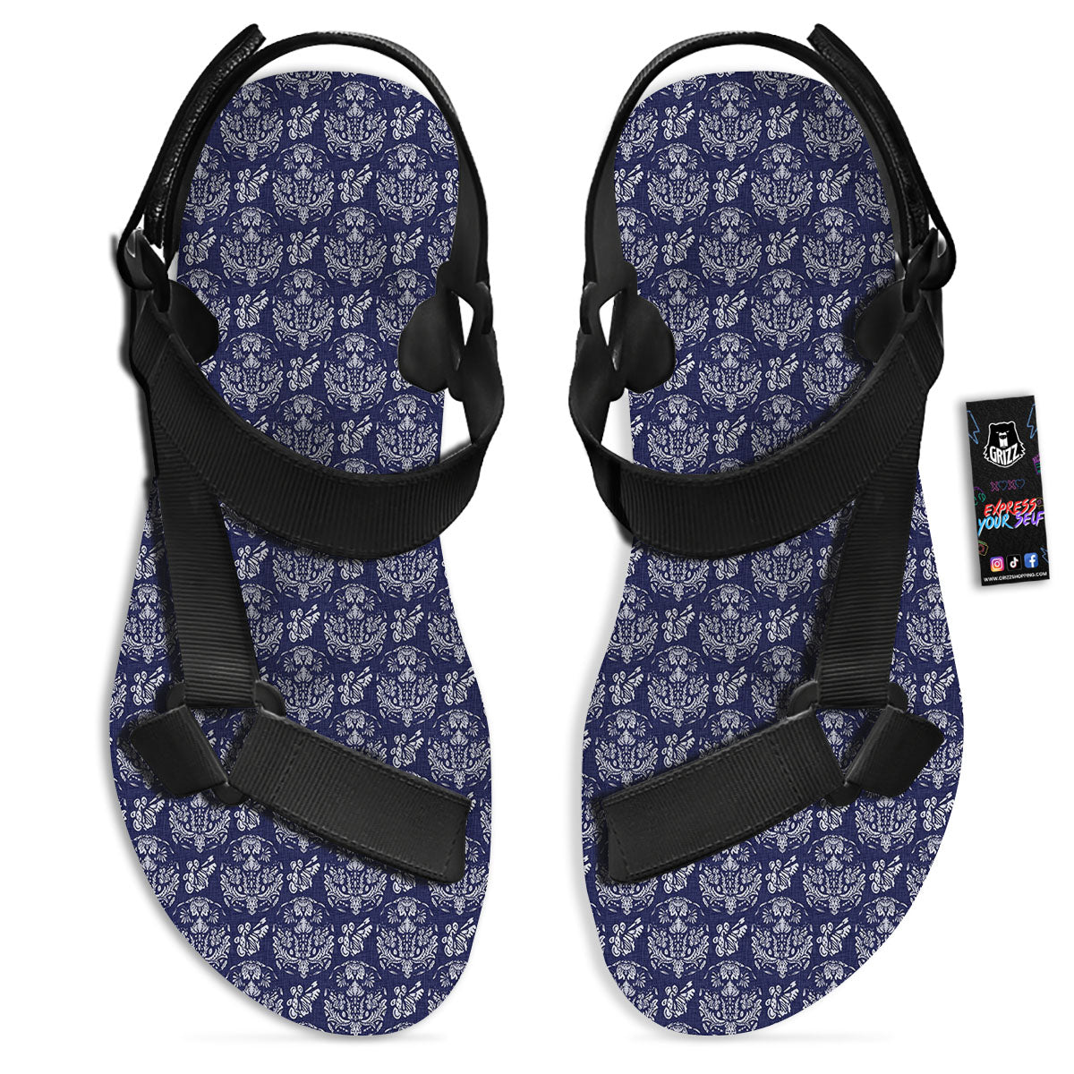 Jeans Bohemian Denim Print Pattern Black Open Toe Sandals-grizzshop