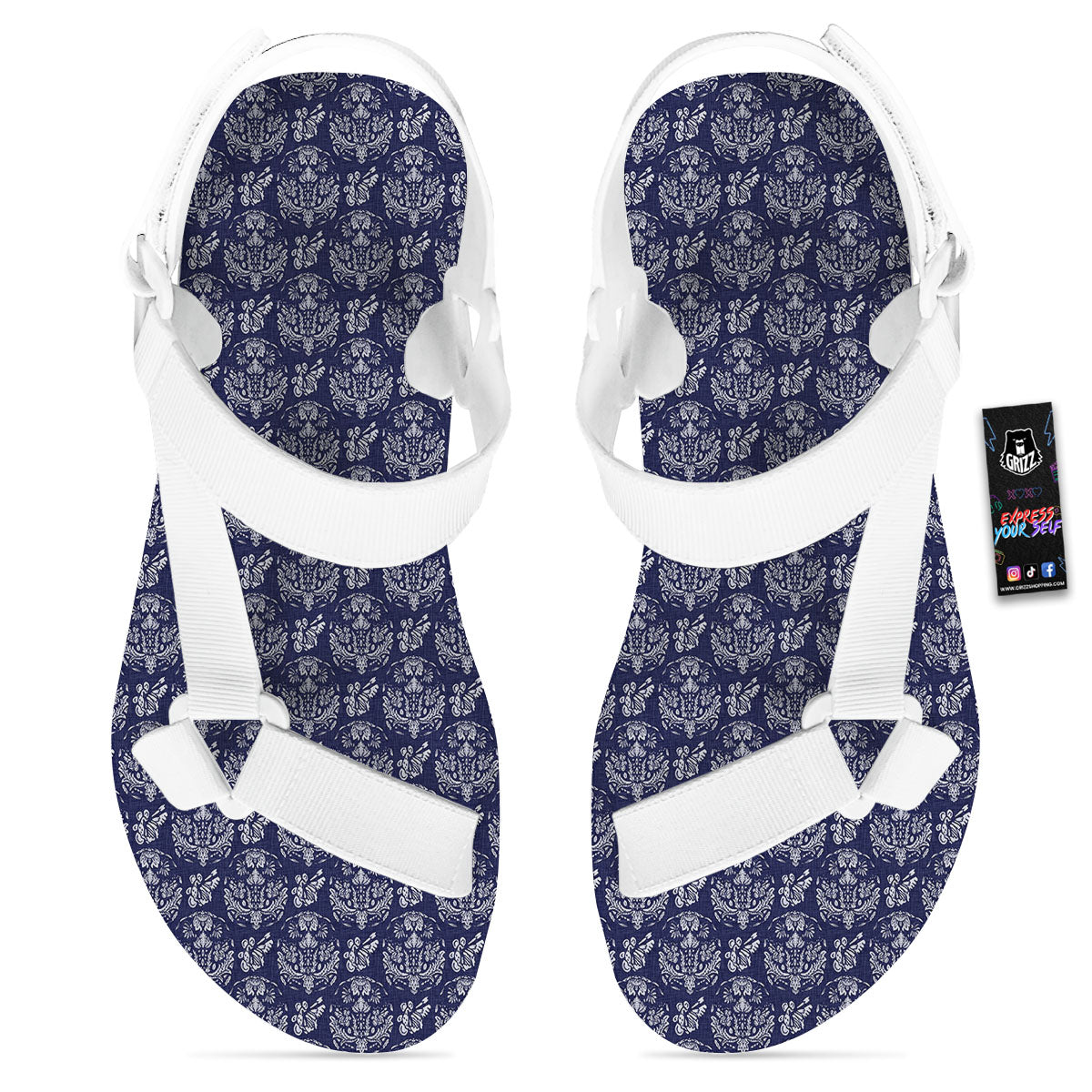 Jeans Bohemian Denim Print Pattern White Open Toe Sandals-grizzshop