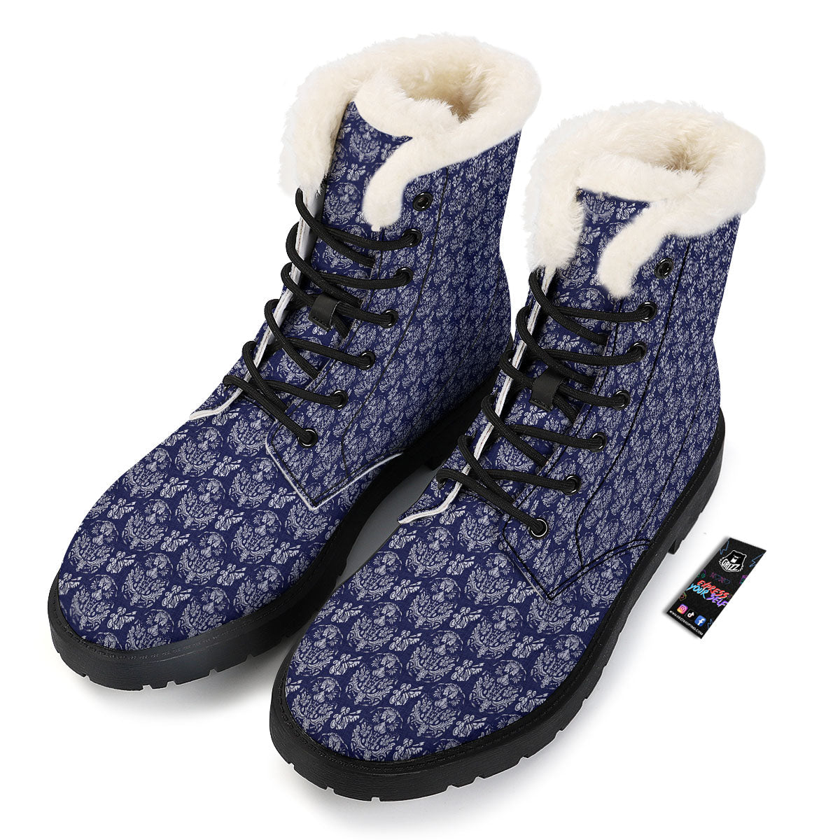 Jeans Bohemian Denim Print Pattern Winter Boots-grizzshop