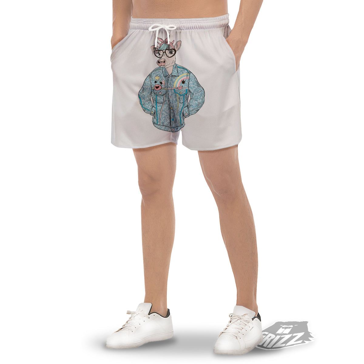 Jeans Cow Denim Print Men's Gym Shorts-grizzshop