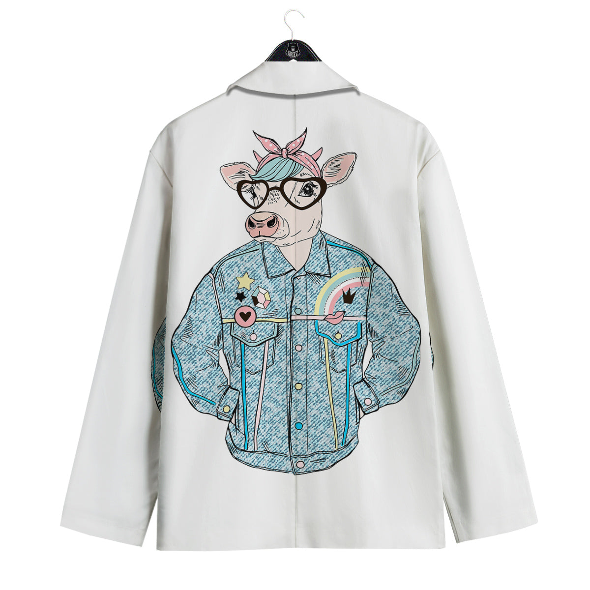 Jeans Cow Denim Print Men's Sport Coat-grizzshop