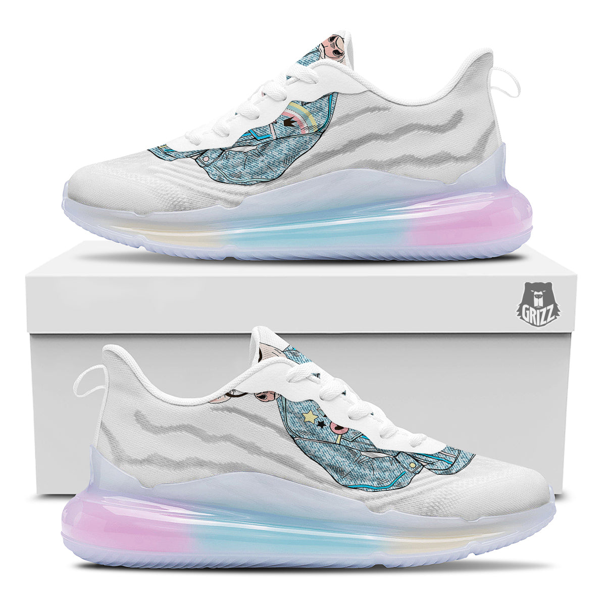 Jeans Cow Denim Print Running Sneakers-grizzshop