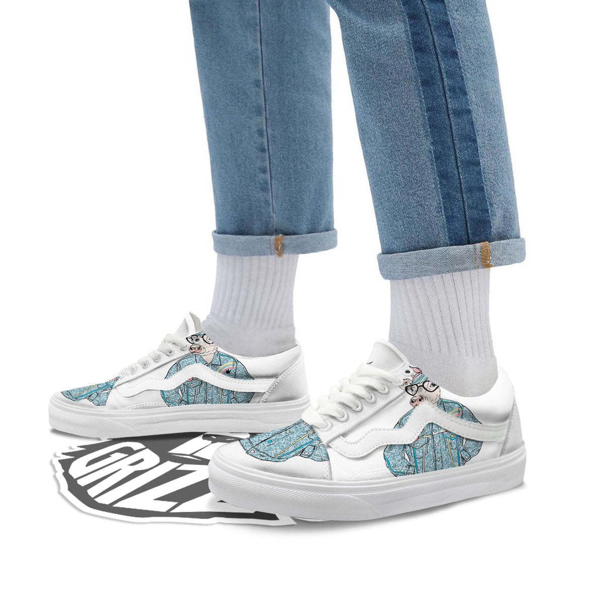 Jeans Cow Denim Print Skate Shoes-grizzshop