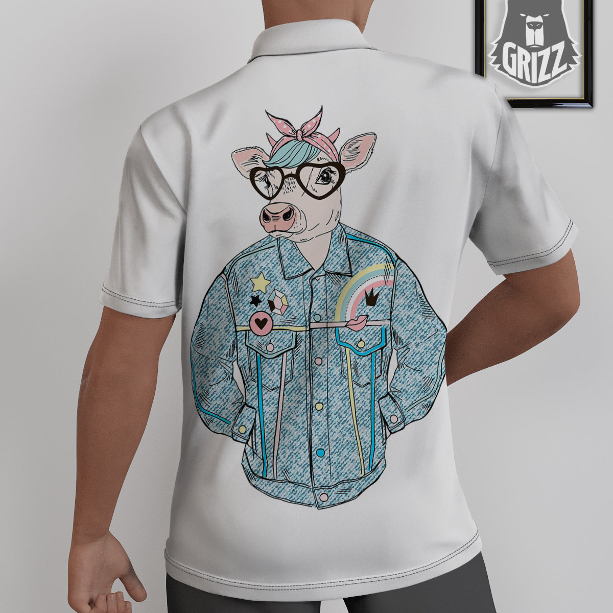 Jeans Cow Denim Print Untucked Shirts-grizzshop