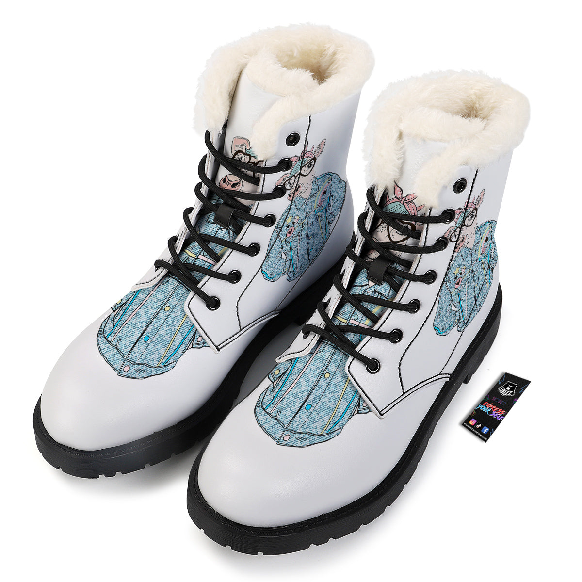 Jeans Cow Denim Print Winter Boots-grizzshop