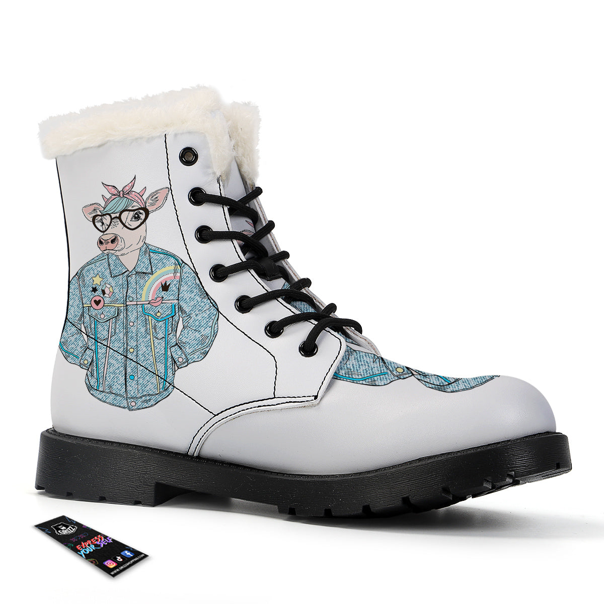 Jeans Cow Denim Print Winter Boots-grizzshop
