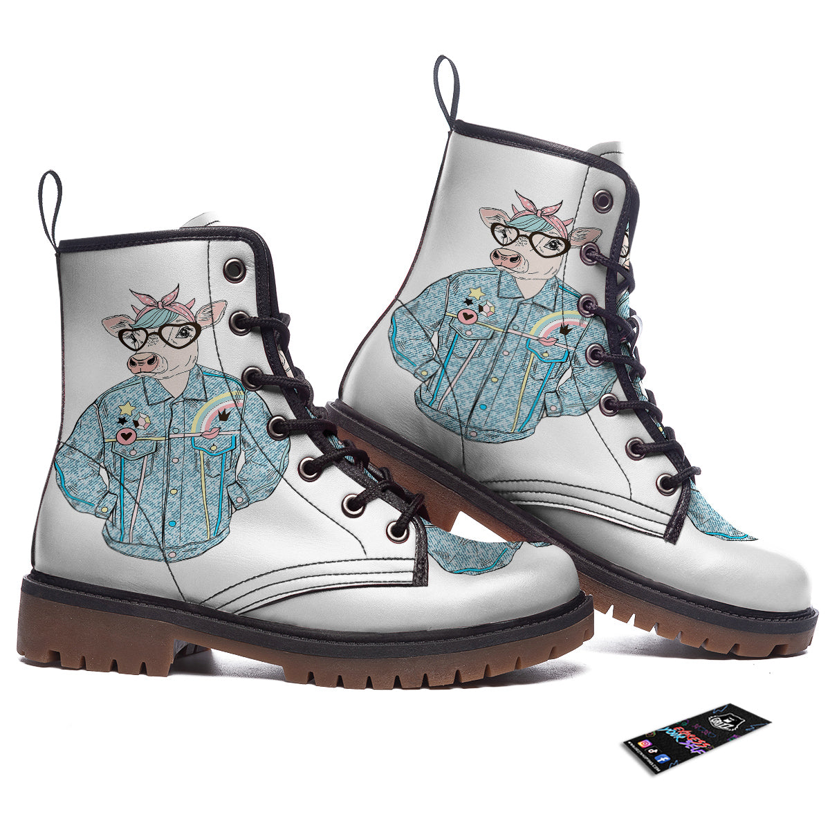 Jeans Cow Denim Print Work Boots-grizzshop