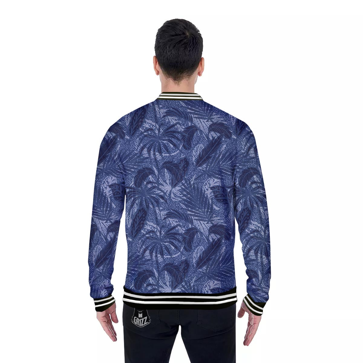 Jeans Denim Tropical Print Pattern Baseball Jacket-grizzshop