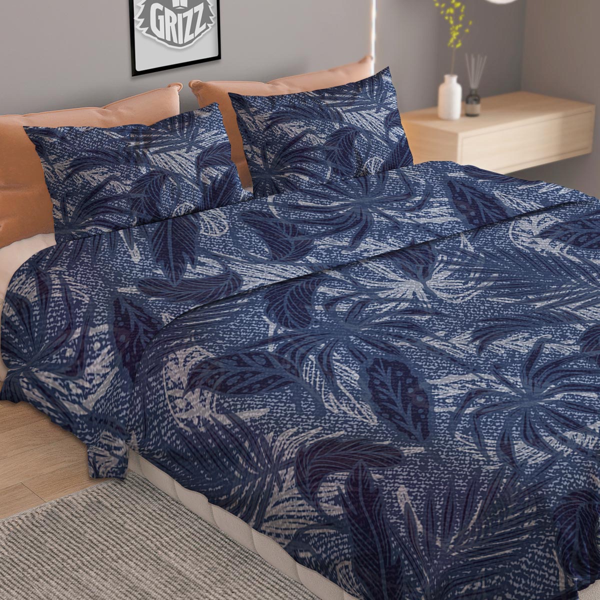 Jeans Denim Tropical Print Pattern Duvet Cover Bedding Set