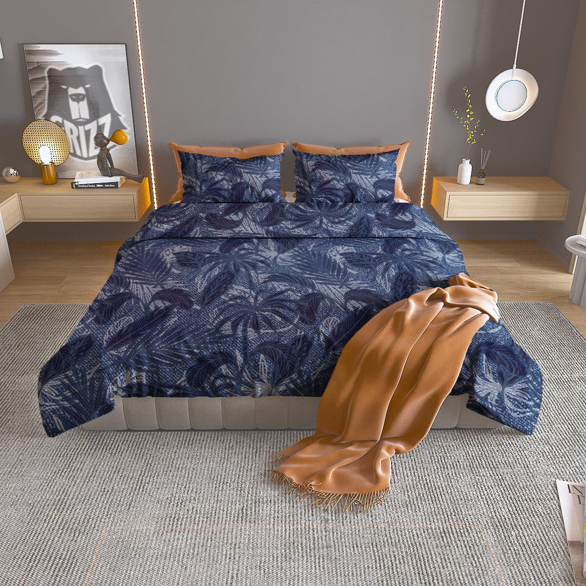 Jeans Denim Tropical Print Pattern Duvet Cover Bedding Set-grizzshop