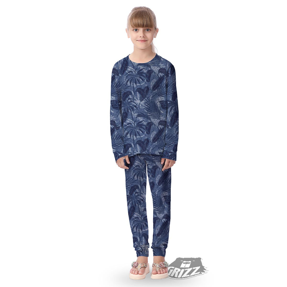 Jeans Denim Tropical Print Pattern Kid's Pajamas-grizzshop